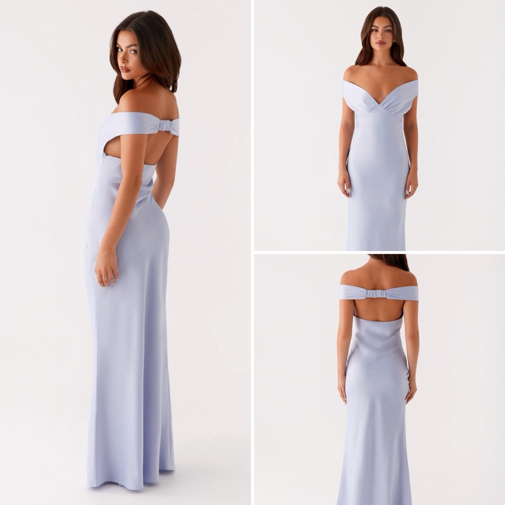 Off-Shoulder Icy Blue Evening Gown